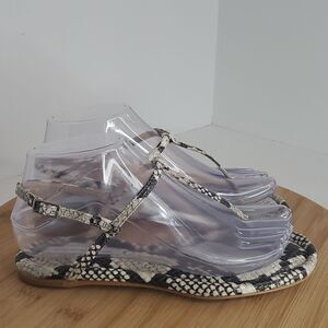 Saks Fifth Avenue Snake Skin Effect Leather Slingback Flat Sandals Size 5.5